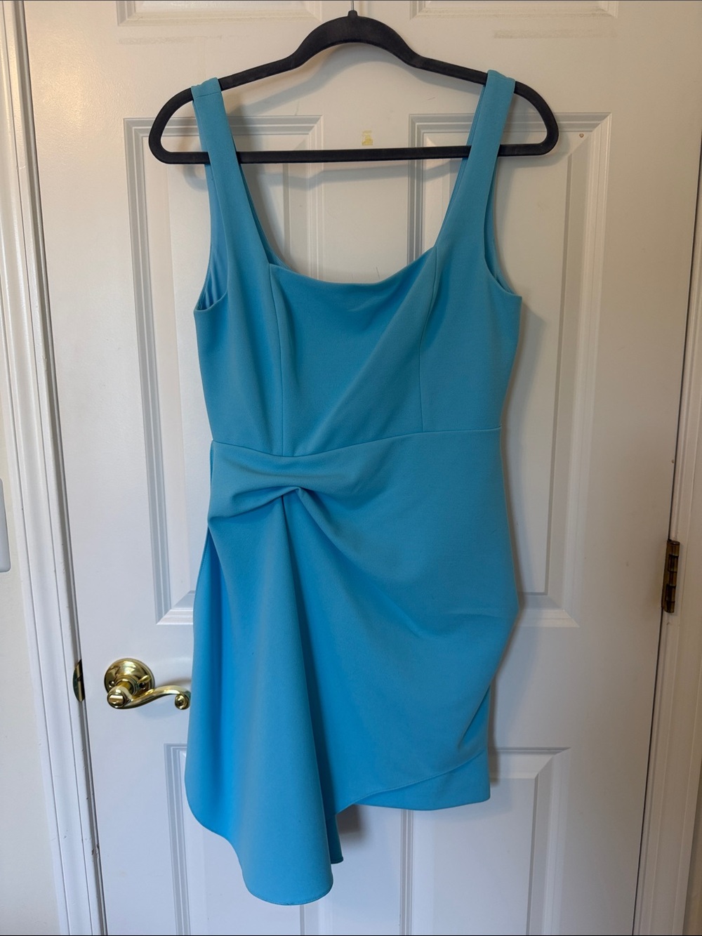 Belle Badgley Mischka Turquoise Asymmetrical Twist-Front Dress 8 NWT